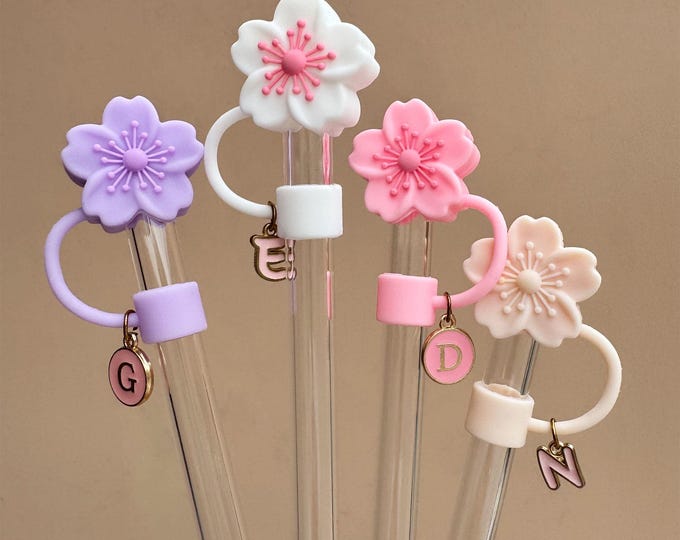 Flower Stanley Straw Cover with Letter Charm: Tumbler Accessory