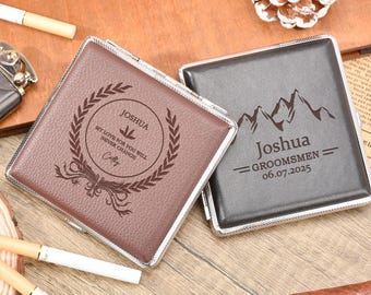 Gepersonaliseerde leren sigarettenkoker en portemonnee 2-in-1 geschenkdoos, cadeau voor rokers