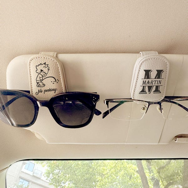 Custom Car Visor Sunglasses Holder, Personalized PU Leather Magnetic Glasses Clip,Car Decoration Gifts