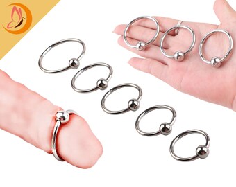 Glans Ring with Stress Ball, Stainless Steel Cock Rings in 6 Sizes, Glans Massage Ring, Penis Enhancer,Gift for Men