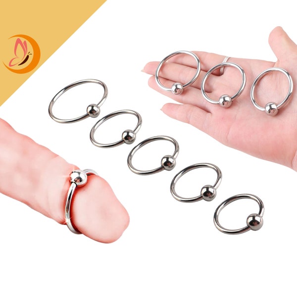 Glans Ring with Stress Ball, Stainless Steel Cock Rings in 6 Sizes, Glans Massage Ring, Penis Enhancer,Gift for Men