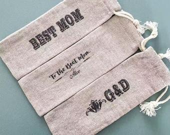Custom Burlap Drawstring Gift Bag: Steel Spoon, Wooden Spoon, Cake Fork