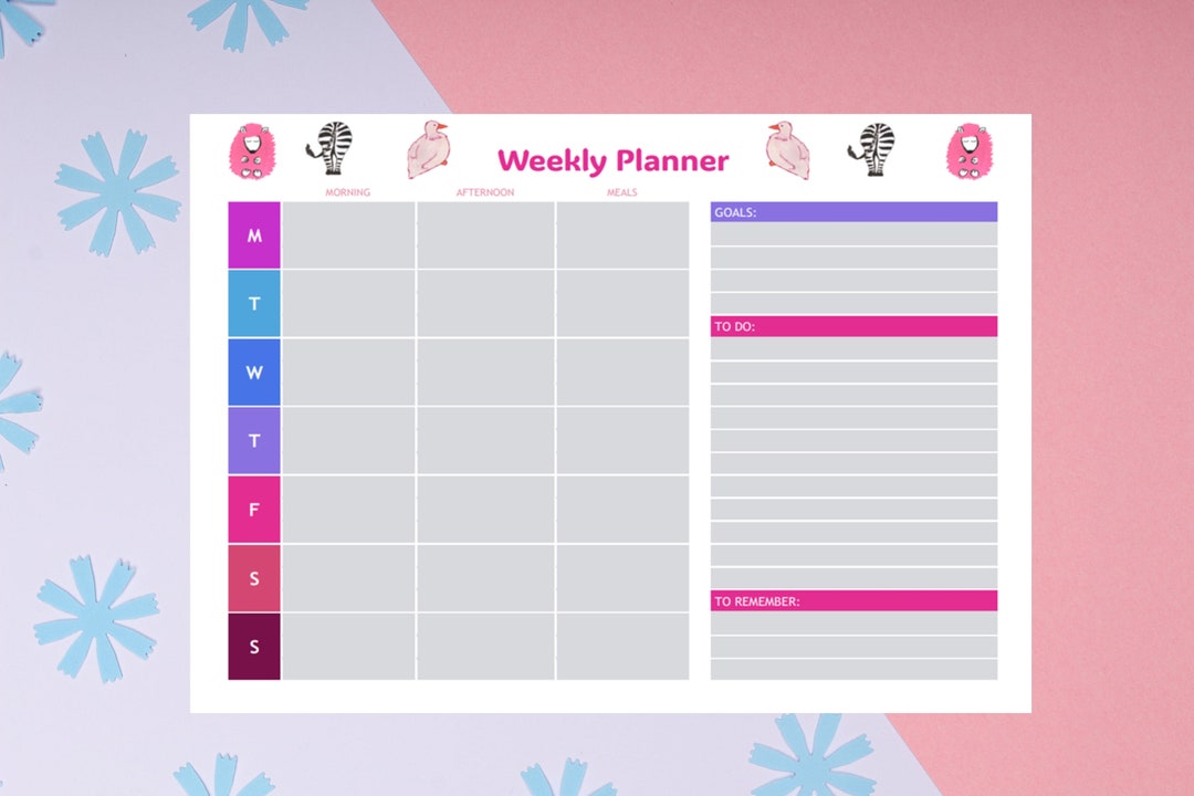 Kawaii Animals Weekly Planner Printable Digital Download A4 PDF Desk ...