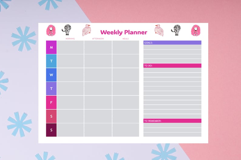 Kawaii Animals Weekly Planner Printable Digital Download A4 PDF Desk ...