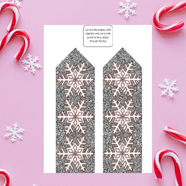 Snowflake Printable Bookmark | Digital Download | Children's Craft | Kid's Craft | Bookworm | Book Accessory | Book Lover | Colouring Page
