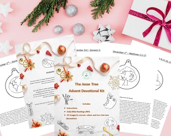 Printable Jesse Tree Advent Devotional | 25 Bible Verses and Christmas Decorations to Cut and Colour | Sunday School Activity | Bible Craft