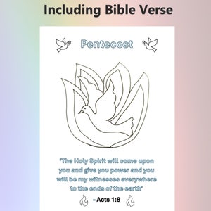 Pentecost Colouring Page Including Bible Verse | Sunday School Coloring Church Activity | Christian Craft Holy Spirit Dove Youth Devotional