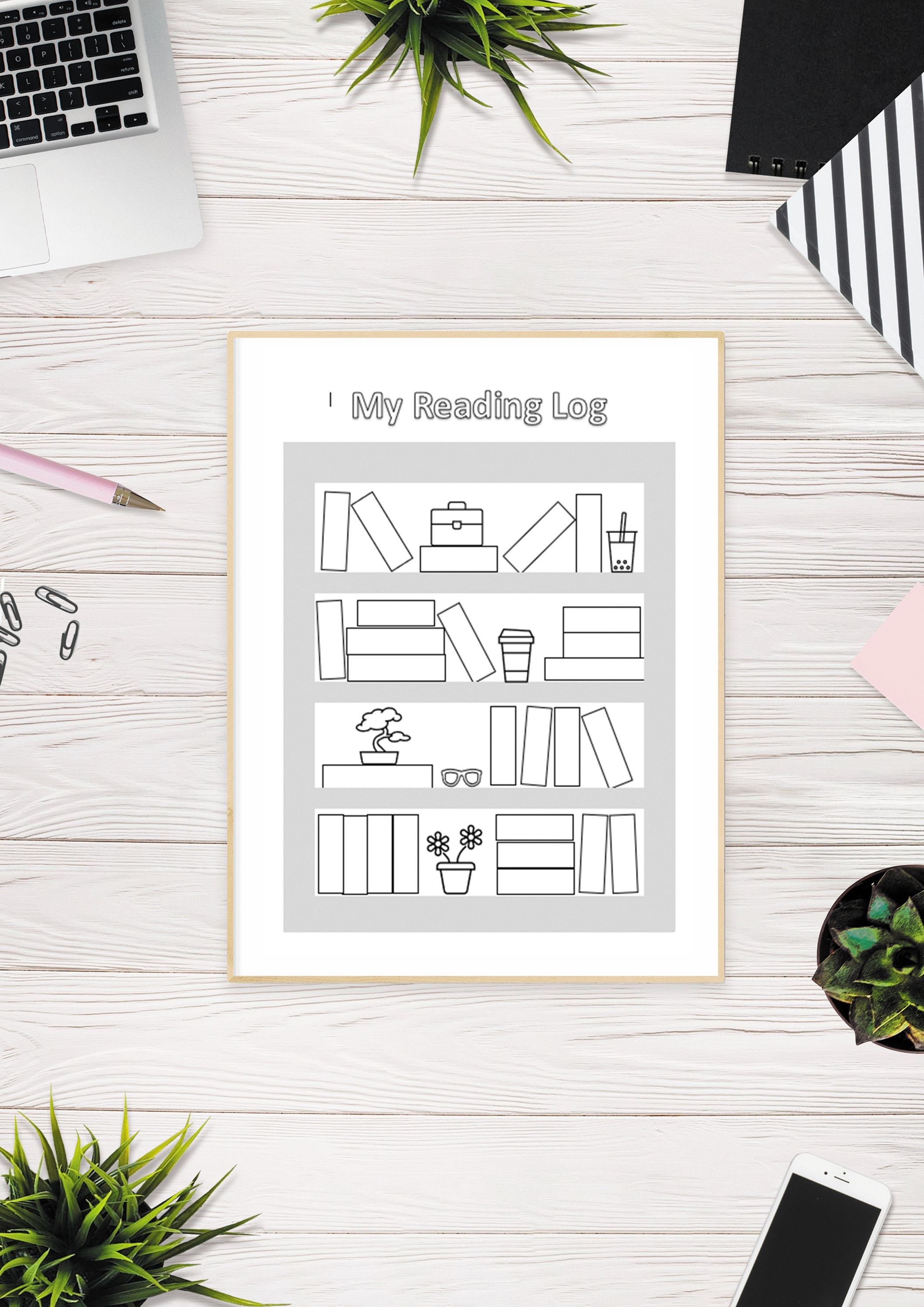 Printable Reading Log Digital Download Colouring Reading Journal Page