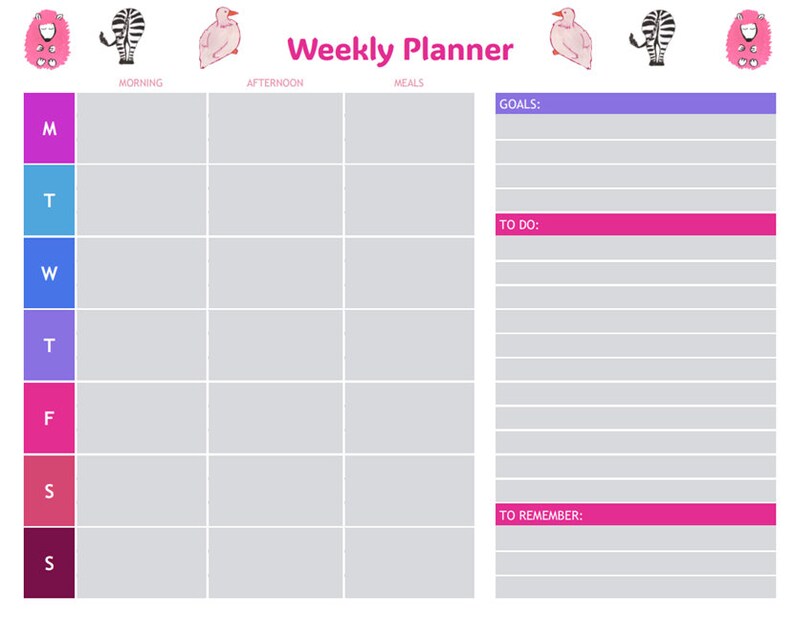 Kawaii Animals Weekly Planner Printable Digital Download A4 PDF Desk ...