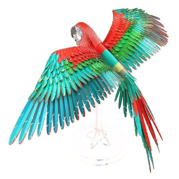 Vibrant 3D métal Scarlet Macaw perroquet Puzzle, Puzzle 3D, boîte de Puzzle, décor de perroquet, perroquet 3D, Home Decor, perroquet Ara, perroquet coloré