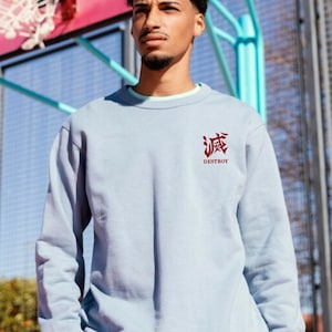 Sweatshirt gift Anime Demon Slayer Sweatshirt Destroy Logo Design Sweater Japanese Kanji Word Style Top Comfortable Unisex Tees Gift For Boy