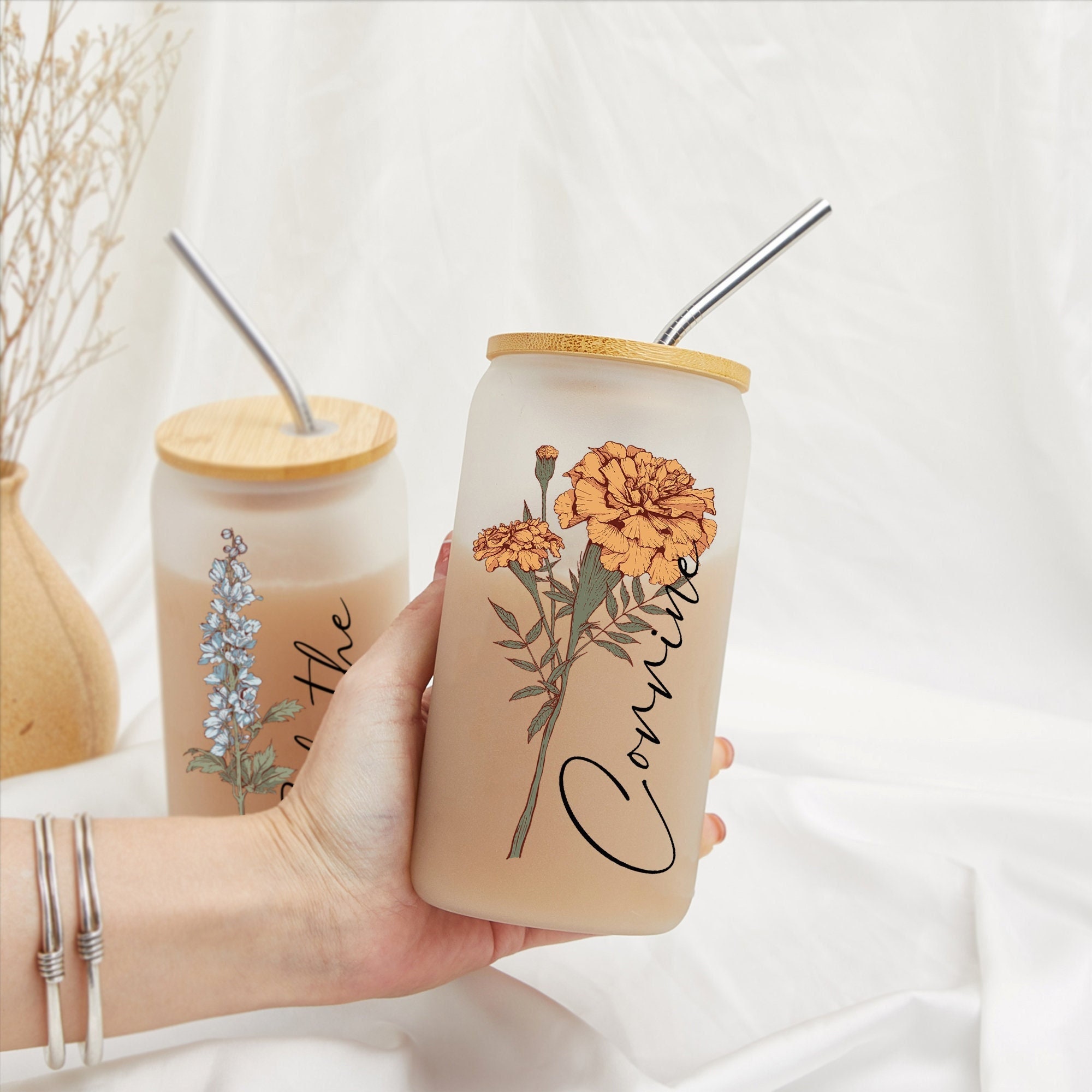Iced Coffee Cup-personalized Soda Beer Can Glass With Lid and Glass Straw  Gift for Friends Bridesmaid Gift Bubble Tea Cup 