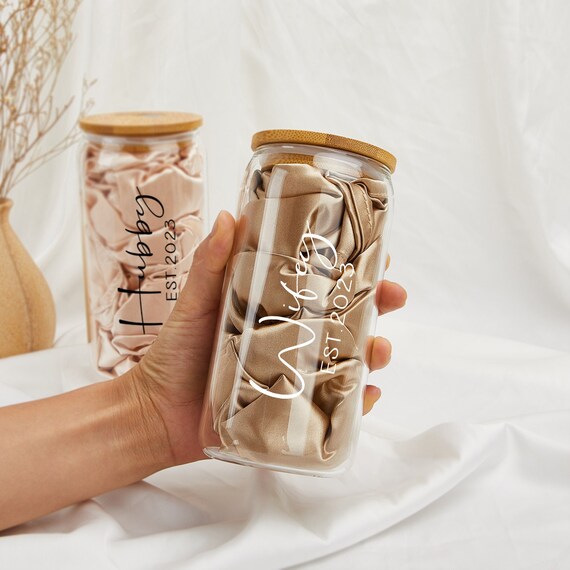 Personalized Soda Can Glass, Iced Coffee Cup With Bamboo Lid +