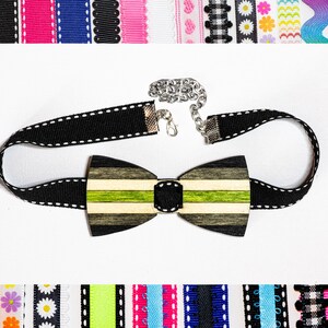 Agender Pride Adjustable Choker with Hand-Stained Wooden Bowtie - LGBTQ+ Fashion Accessory