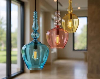 Green Linear 3 Way Pendant Light for Kitchen Island 3 Lamp Pendant