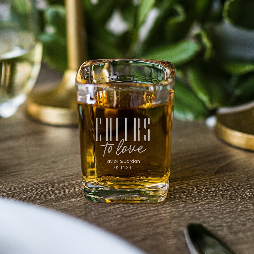 Personalized Engraved Shot Glass Wedding Favors Cheers to Love Custom
