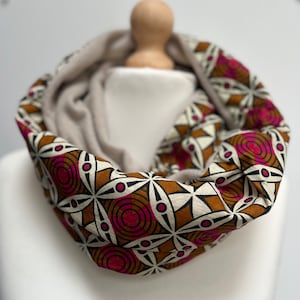 African wax fabric and fleece infinity scarf.