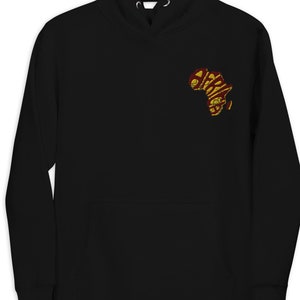 Afrikanisch-inspirierte Mode: Bestickter Afrika-Karten-Hoodie in lebendigen dunklen Farben