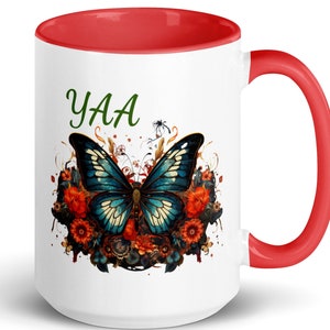 Yaa Butterfly Thursday Born Akan Ghana Mug avec couleur à l'intérieur, cadeau du Ghana, cadeau pour elle, mère ghanéenne/soeur/épouse/petite amie/nièce