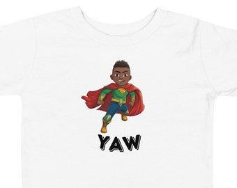 Yaw Akan Thursday Day Born Ghana Toddler Short Sleeve Tee, Ghana Gift with Boy Superhero