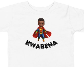 Kwabena Akan Tuesday Day Born Ghana Toddler Short Sleeve Tee, Ghana Gift with Boy Superhero