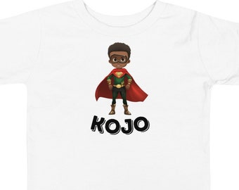 Kojo Akan Monday Day Born Ghana Toddler Short Sleeve Tee, Ghana Gift with Boy Superhero