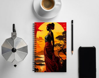 Black Woman Journal: Afrikanischer Sonnenuntergang Spiralblock