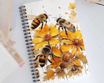 Cuaderno de abejas en flores: papel rayado, diario floral
