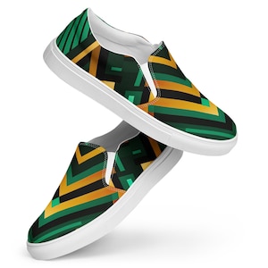 Green Men’s Ghana Kente Slip-on Canvas Shoes/Afrocentric Footwear/African Cultural Fashion/African Print Shoes/Ethnic Footwear