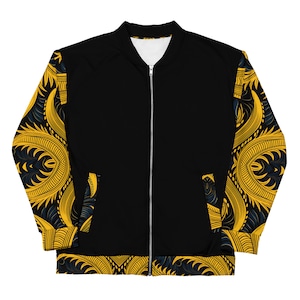 Black Unisex Bomber Jacket With African Prunt