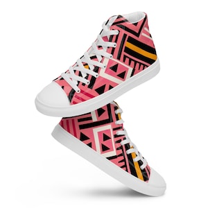 Women’s Pink Kente Ghana High Top Canvas /Afrocentric Footwear/African Cultural Fashion/Kente Sneakers/African Print Shoes/Ethnic Footwear