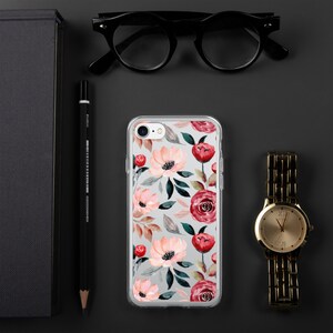 Red and Pink floral Clear Case for iPhone®