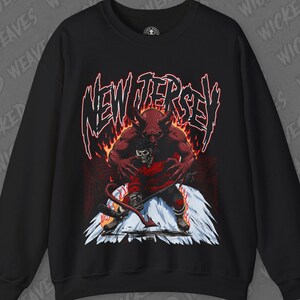 New Jersey Hockey Sweatshirt, Vintage Style New Jersey Hockey Crewneck, Devils Hockey Shirt, Skeleton Ice Hockey Sweater