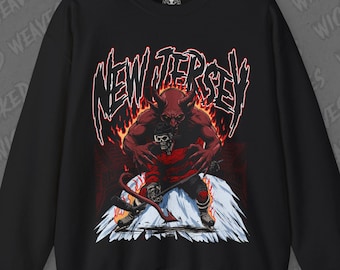 New Jersey Hockey Sweatshirt, Vintage Style New Jersey Hockey Crewneck, Devils Hockey Shirt, Skeleton Ice Hockey Sweater