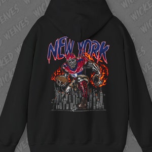 New York Football Vintage Skeleton Hoodie - Fan Gift Unisex Heavy Blend Sweatshirt, Giants Graphic Hoodie