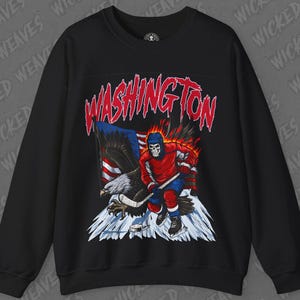 Washington Hockey Sweatshirt, Vintage Style Capitals Hockey Crewneck, Washington  Hockey Shirt, Skeleton Ice Hockey Sweater