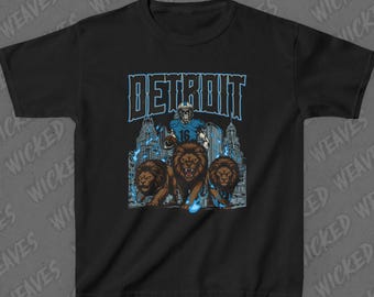 DETROIT FOOTBALL Kids Heavy Cotton Tee, NFL Fan Tee, Football Team Youth Shirt, Skeleton Tshirt, Sports Gift, Lions