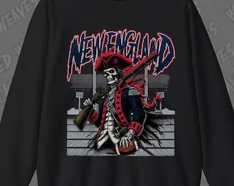 New England Football, Sweatshirt, Graphic Vintage Skeleton Sweater, Fan Gift Crewneck, Patriots