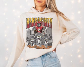 Kansas City Football Hoodie | Graphic Lightweight Hoodie | Skeleton Shirt | Comfort Colors® 1467 | Gift Hoodie | Vintage | Chiefs