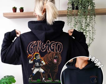 Chicago Football Hoodie, Vintage Skeleton Graphic Sweatshirt, Unisex Heavy Blend Bears Fan Gift, Retro Sports Hoodie