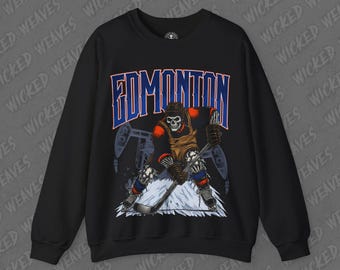 Edmonton Hockey Sweatshirt | Graphic Crewnecks | Skeleton Gift Shirt | Bootleg Shirt | Vintage Oilers