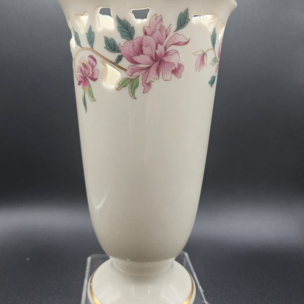 LENOX Porcelain BARRINGTON COLLECTION Pink Floral Vase w/ 24k Gold Trim