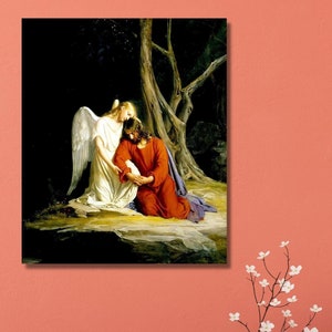 Carl Heinrich, Bloch Angel, with Jesus Christ, Before Arrest in, the Garden of, Gethsemane,Bloch Angel decor, with Jesus poster, room decor,