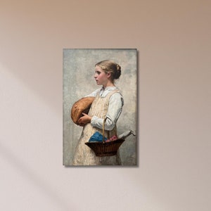 Albert Anker, girl with bread, 1887 ,Albert Anker art, classic art,girl poster,canvas wall art, ready to hang, home decor,