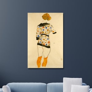 Egon Schiele Print, Stehende Frau in gemusterter Bluse, 1912 , canvas art print ,Egon Schiele art,Stehende Frau decor,home decor