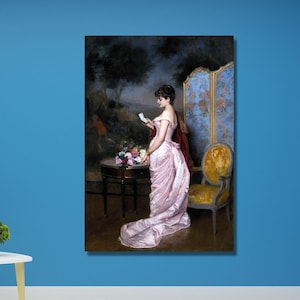 La carta de amor, de Auguste Toulmouche, 1883, decoración de sala de estar, arte de Auguste Toulmouche, arte de pared en lienzo, decoración de cartas de amor, decoración de oficina