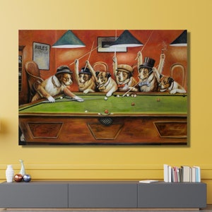 Dogs Playing Billiard, Dogs Playing Pool,Playing Billiard decor,Dogs Playing poster,Dogs Billiard decor