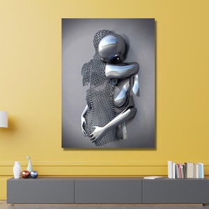 Silver 3D Effect,Silver canvas print, Silver  poster,Silver decor,Grey Canvas Art, christmas gift