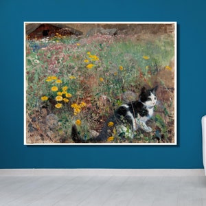 Bruno Liljefors, Cat on flowerbed, 1887,Bruno Liljefors art, canvas art print,Exhibition Print,Exhibition Poster,cat flowerbed art