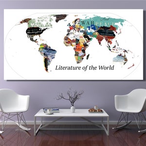 Literature of the world,Book Map decor, The Most Important Works in Every Country in the World, home decor,home wall art,